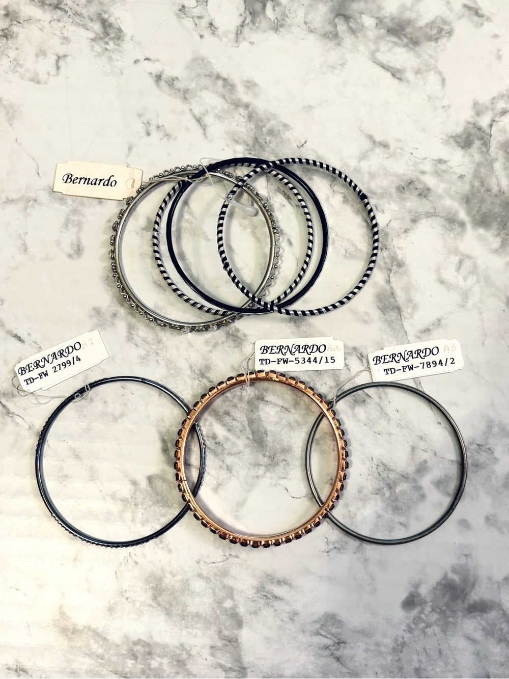NWT Bernardo Lot of 7 Bangle Bracelets Silver Tone Rose Gold Rhinestone
